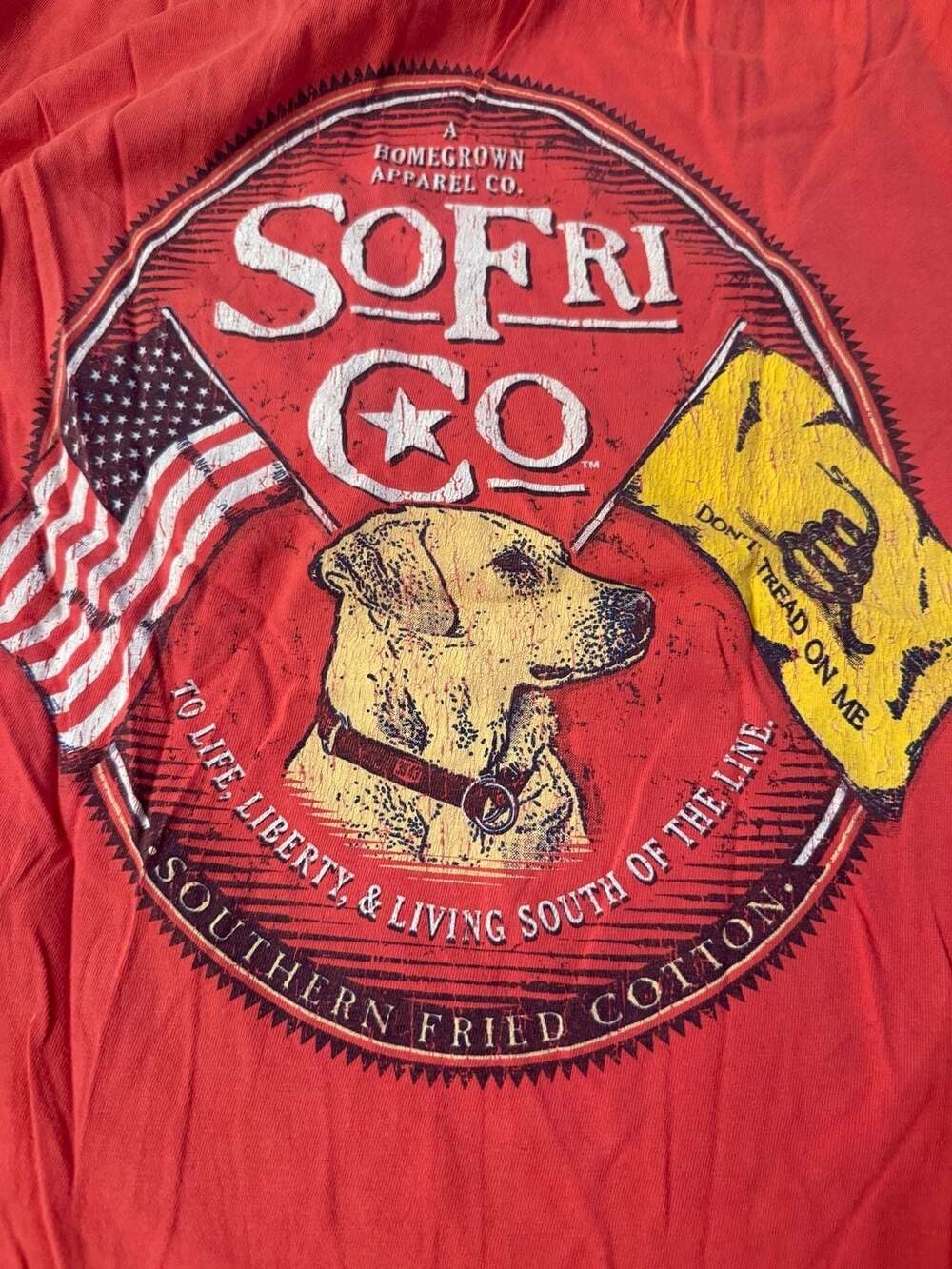 Southern Fried Cotton Red Graphic Pocket T-Shirt Size Small